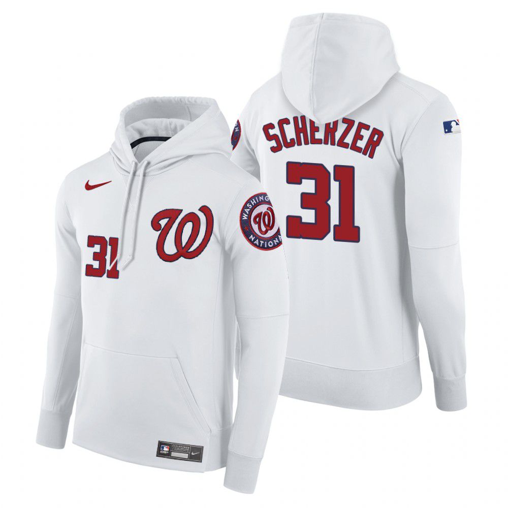 Men Washington Nationals #31 Scherzer white home hoodie 2021 MLB Nike Jerseys